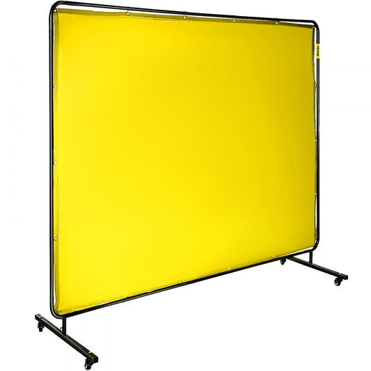 VEVOR Welding Screen with Frame 8\' x 6\', Welding Curtain with 4 Wheels, Welding Protection Screen Yellow Flame-Resistant Vinyl, Portable Light-Proof Professional