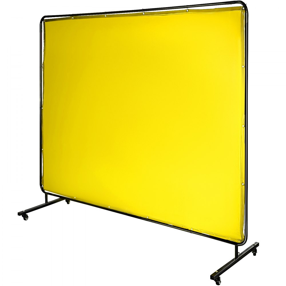 VEVOR Welding Screen with Frame 8\' x 6\', Welding Curtain with 4 Wheels, Welding Protection Screen Yellow Flame-Resistant Vinyl, Portable Light-Proof Professional