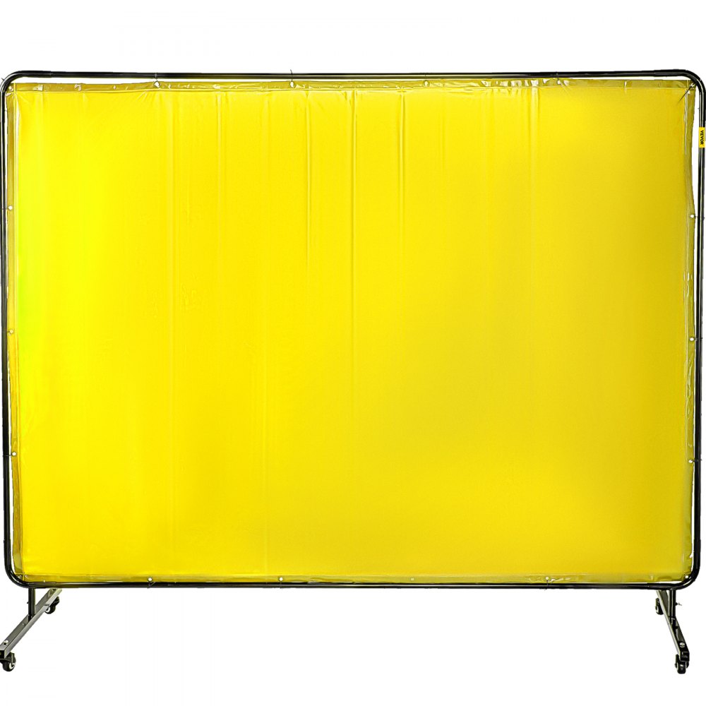 VEVOR Welding Screen with Frame 8\' x 6\', Welding Curtain with 4 Wheels, Welding Protection Screen Yellow Flame-Resistant Vinyl, Portable Light-Proof Professional