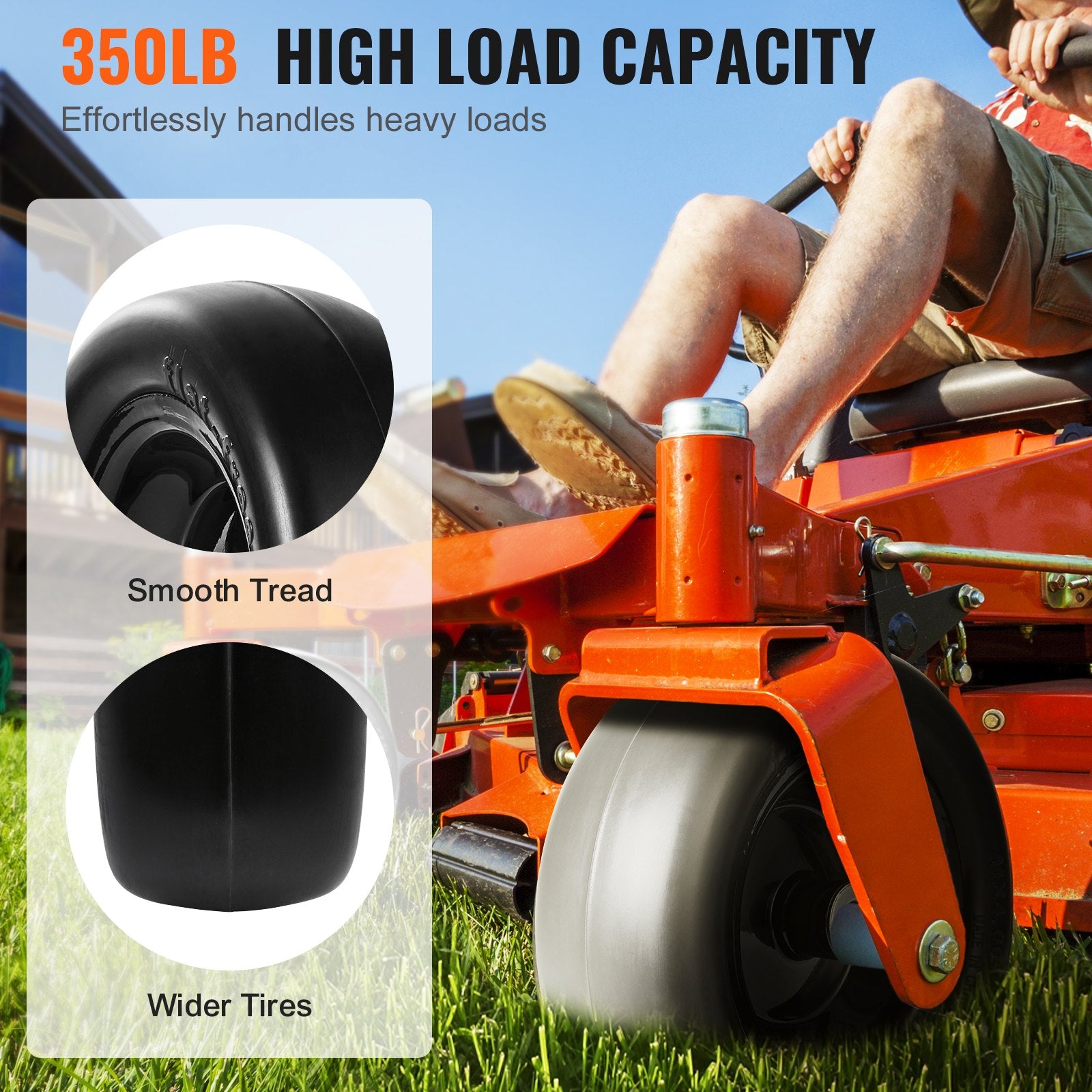 Durable Flat-Free PU Lawn Mower Tire with Rim, 11x4-5” Tubeless Set, Includes 20 Adapters, 3.4" Hub, 3/4" Bushing for Riding Mowers