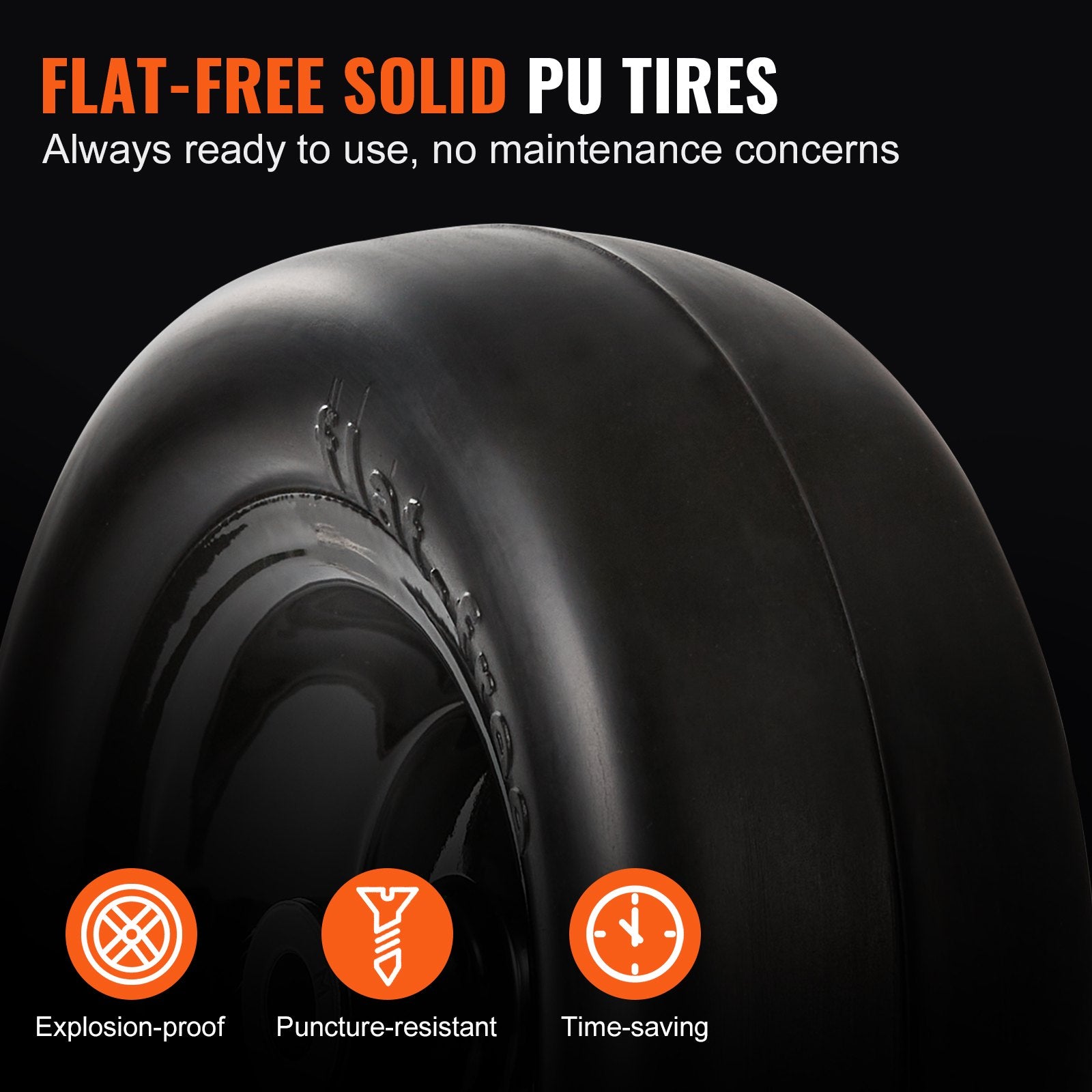 Durable Flat-Free PU Lawn Mower Tire with Rim, 11x4-5” Tubeless Set, Includes 20 Adapters, 3.4" Hub, 3/4" Bushing for Riding Mowers