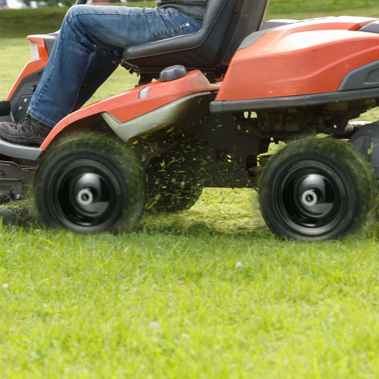 Durable Flat-Free PU Lawn Mower Tire with Rim, 11x4-5” Tubeless Set, Includes 20 Adapters, 3.4" Hub, 3/4" Bushing for Riding Mowers