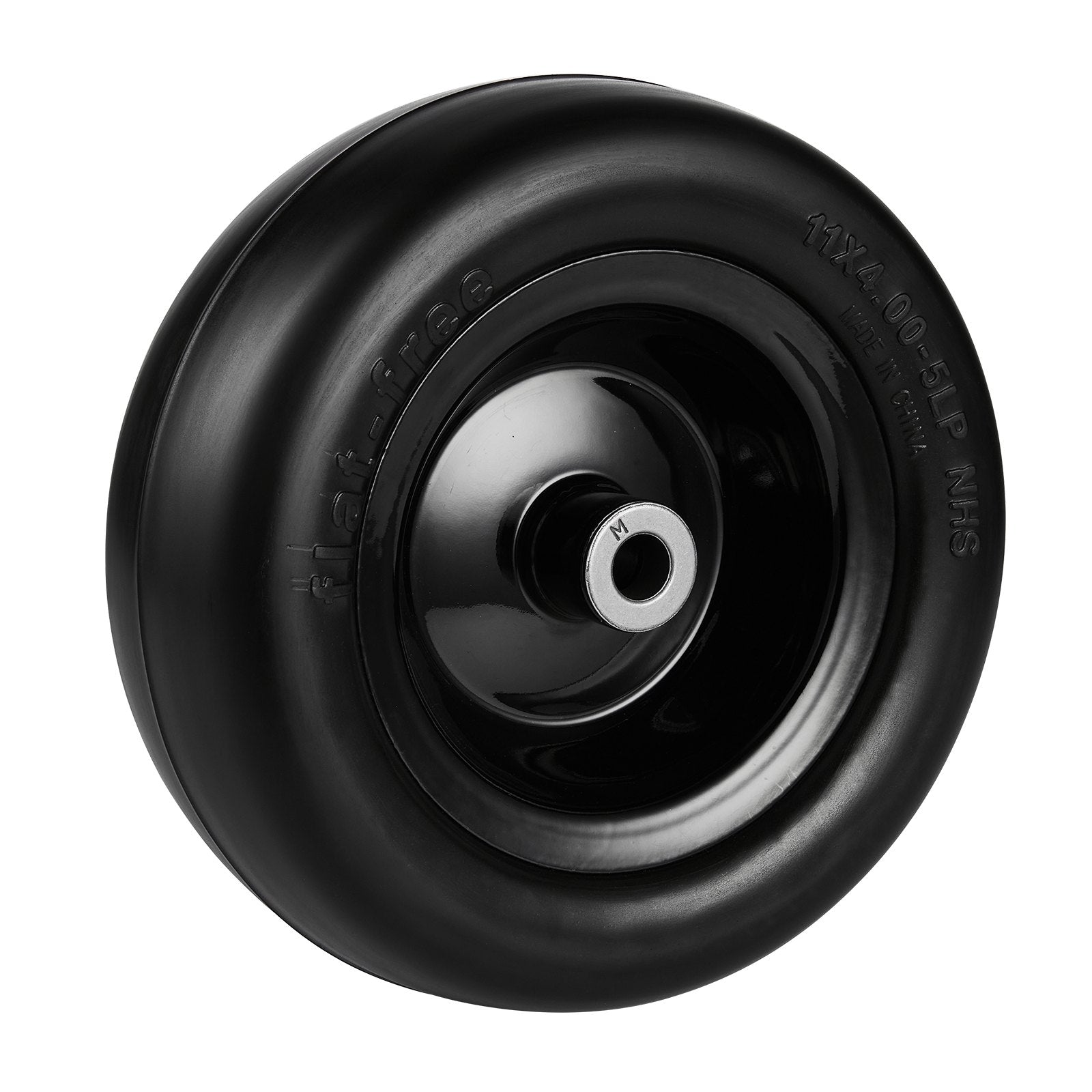 Durable Flat-Free PU Lawn Mower Tire with Rim, 11x4-5” Tubeless Set, Includes 20 Adapters, 3.4" Hub, 3/4" Bushing for Riding Mowers