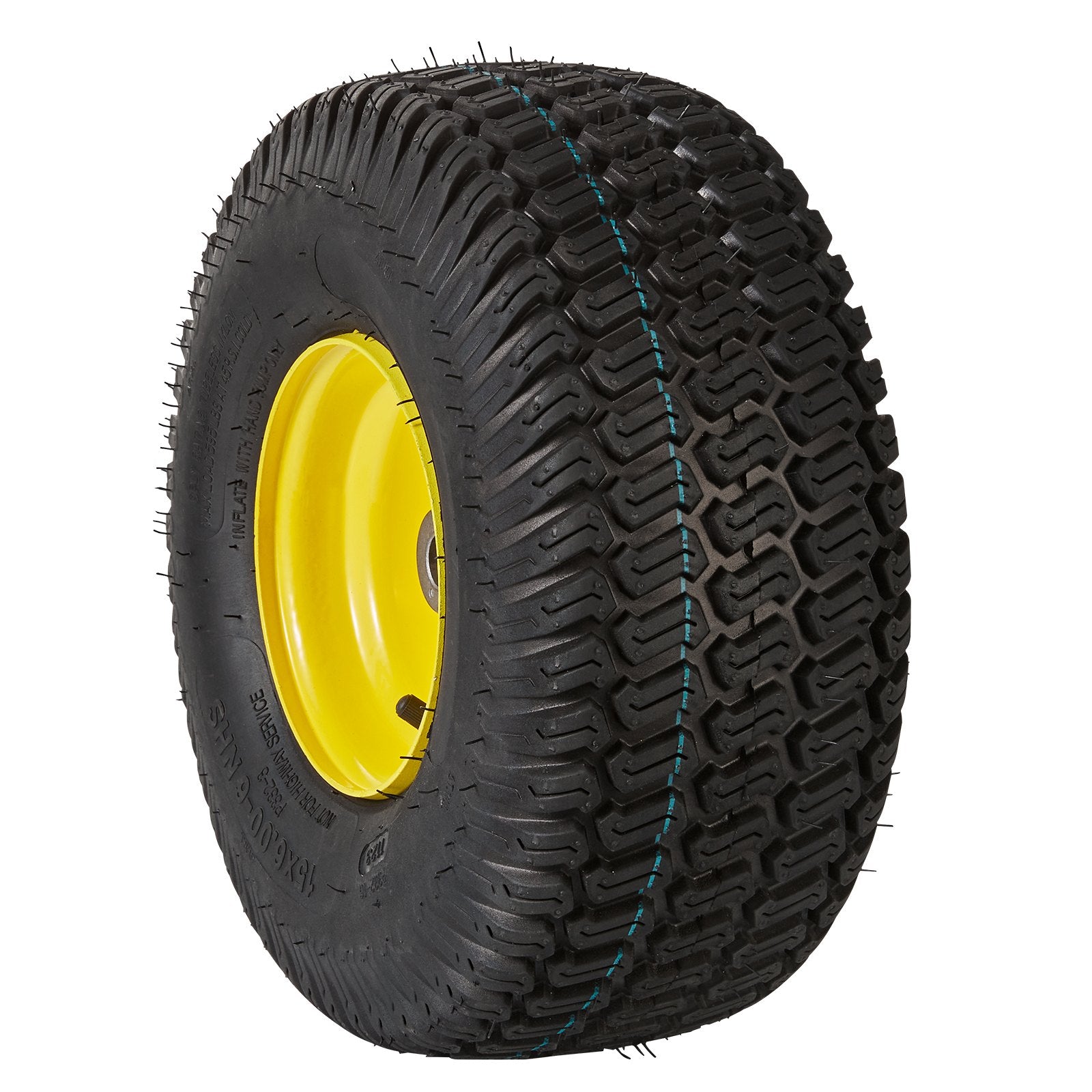Durable 15x6-6" Lawn Mower Tire & Rim Set, 2-Pack - Tubeless S-Turf Pneumatic Tires with 3" Offset Hub, 16 Adapters, 3/4" Bushing