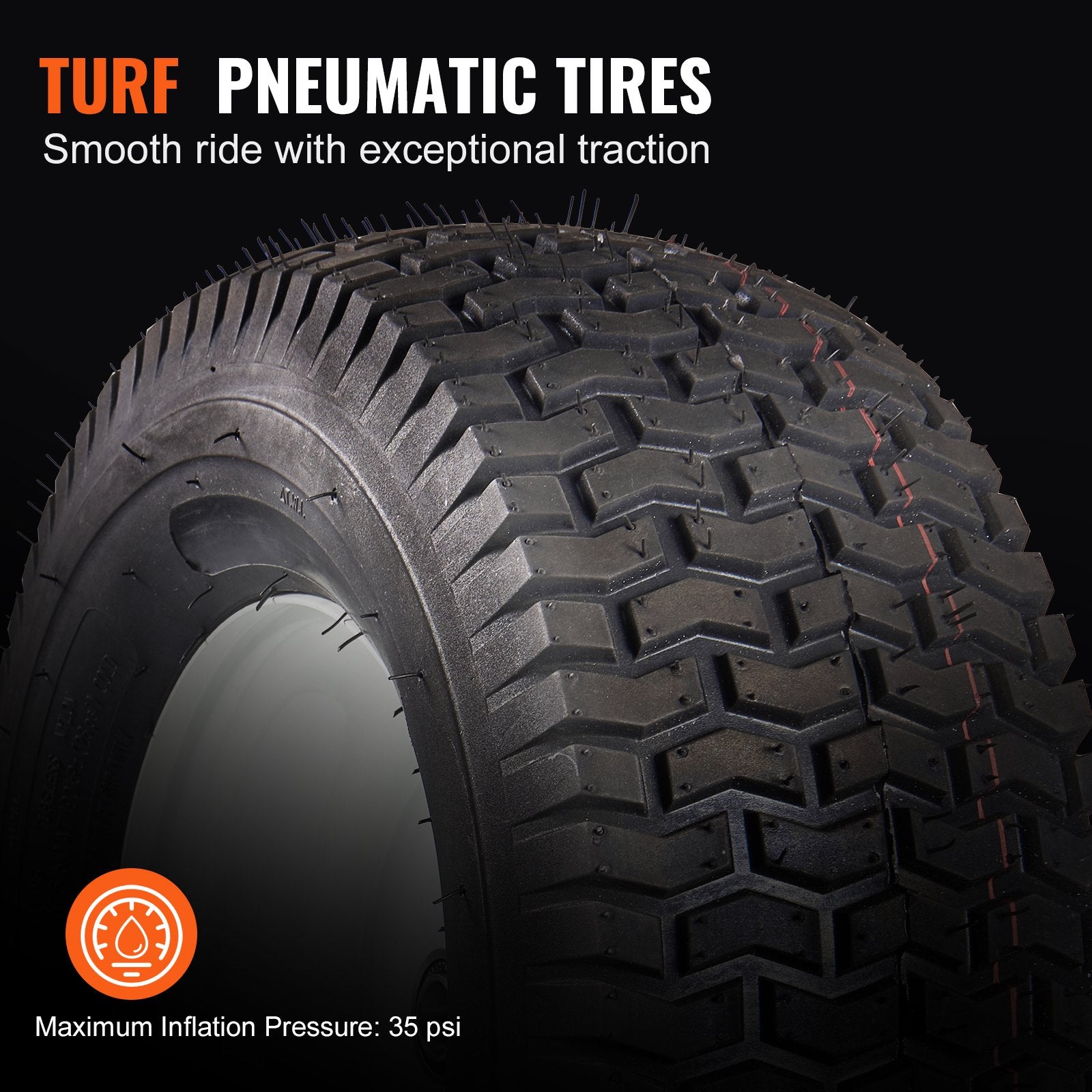 2-Pack 16x6.5-8" Tubeless Lawn Mower Tires with Rim - Turf Pneumatic Tires, 3" Hub, 3/4" Bushing, 16 Adapters for Riding Mowers