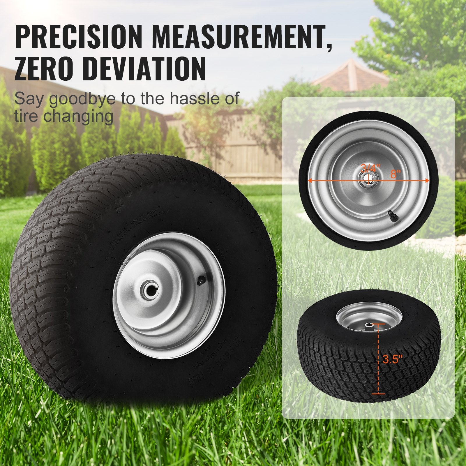 2-Pack 20x8-8" Tubeless Lawn Mower Tires with Rim, S-Turf Pneumatic Tires for Riding Mowers, 3.5" Offset Hub, 3/4" Bushing