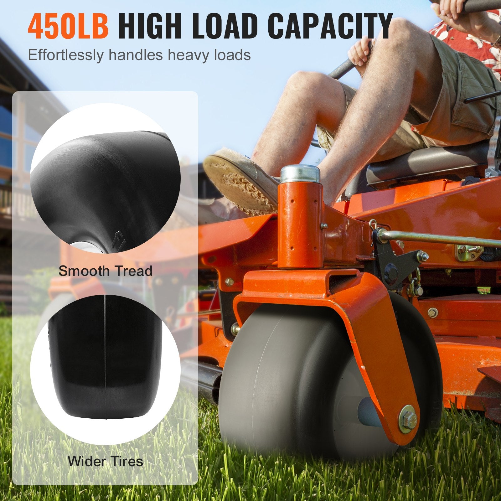 Durable 13x5-6" Flat-Free Tubeless Lawn Mower Tires with Rims, 2-Pack, Versatile PU Tire Assembly, 3/4" Bushing, 20 Adapters