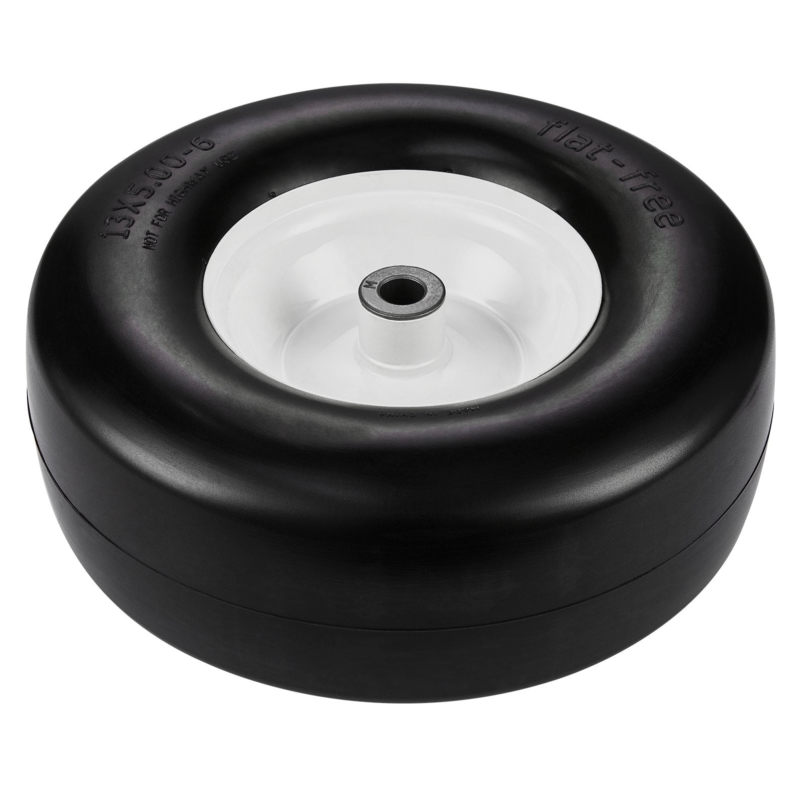 Durable 13x5-6" Flat-Free Tubeless Lawn Mower Tires with Rims, 2-Pack, Versatile PU Tire Assembly, 3/4" Bushing, 20 Adapters