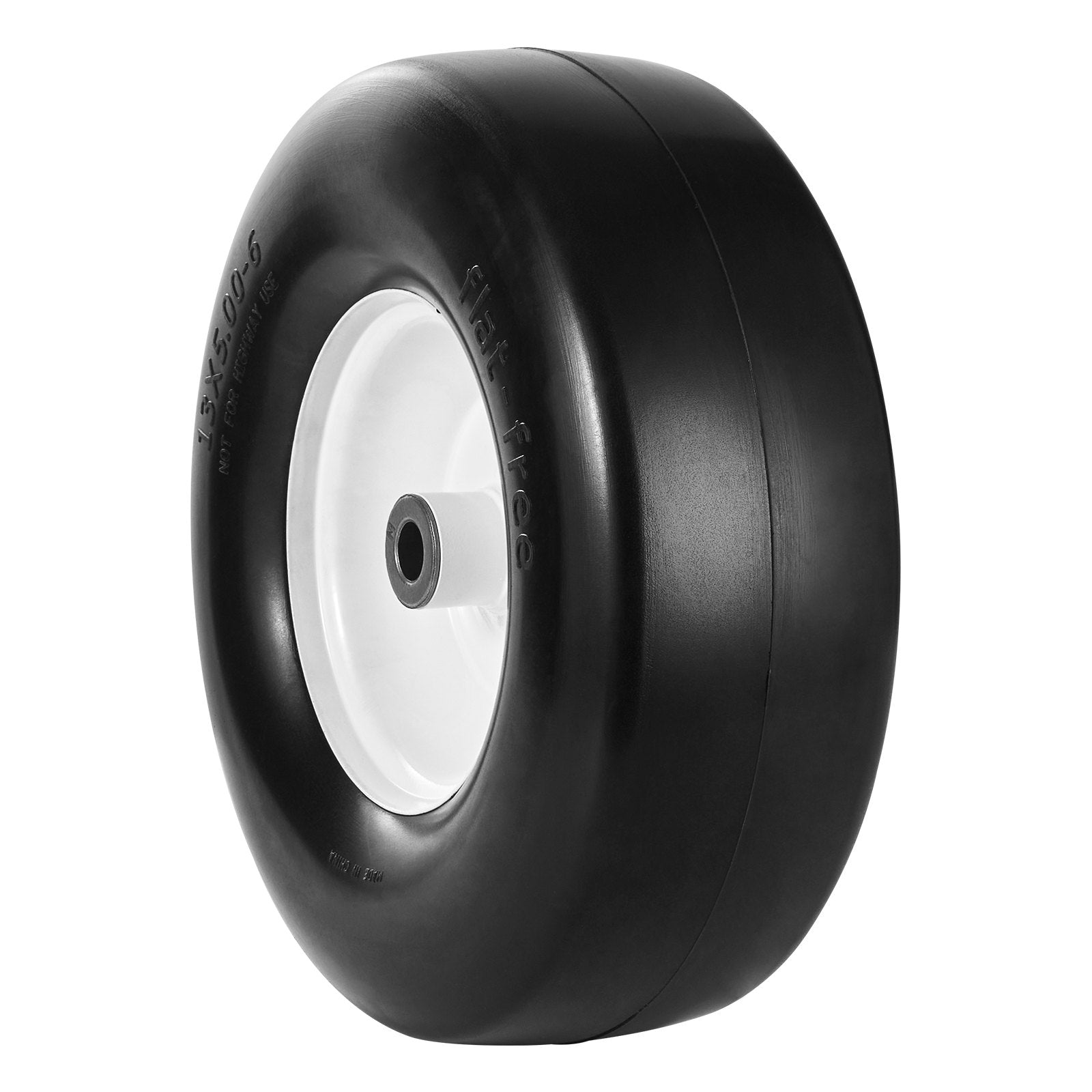 Durable 13x5-6" Flat-Free Tubeless Lawn Mower Tires with Rims, 2-Pack, Versatile PU Tire Assembly, 3/4" Bushing, 20 Adapters