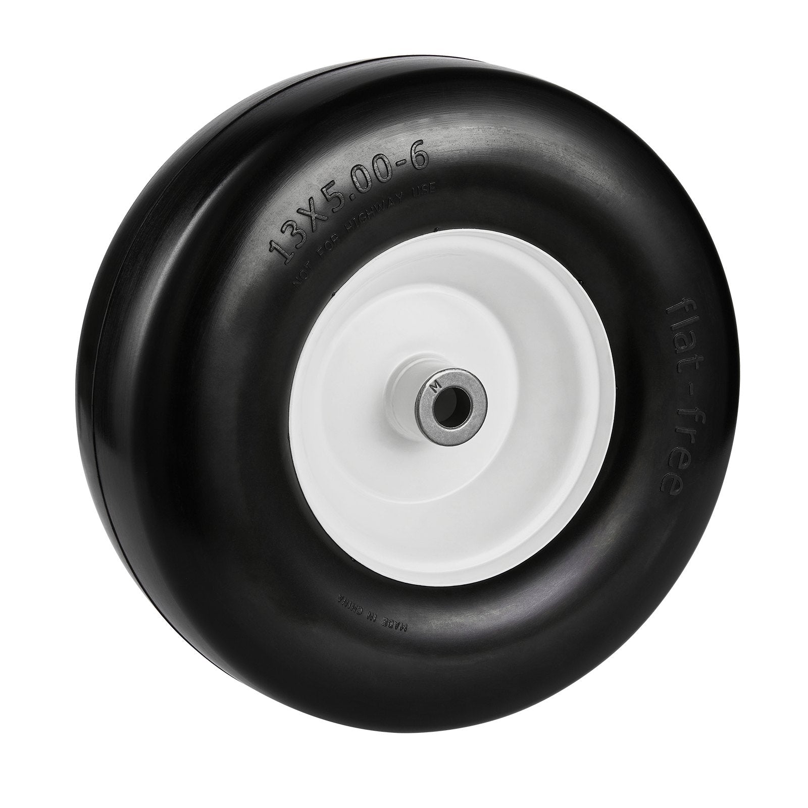 Durable 13x5-6" Flat-Free Tubeless Lawn Mower Tires with Rims, 2-Pack, Versatile PU Tire Assembly, 3/4" Bushing, 20 Adapters