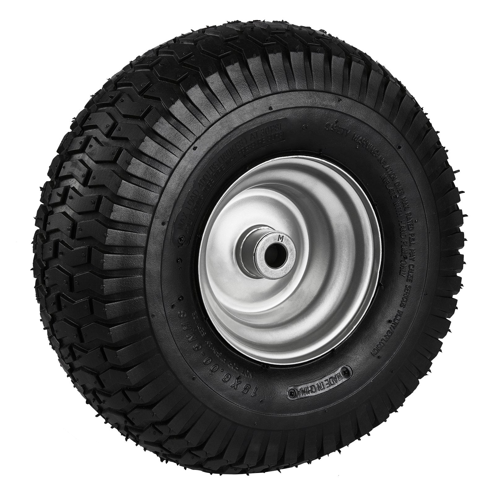 2-Pack Lawn Mower Tires 15x6-6", Heavy-Duty Turf Pneumatic Wheel Assemblies, 3" Hub & 3/4" Bushing, 16 Adapters for Tractors & Mowers