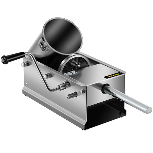 VEVOR Manual Sausage Stuffer, 3 L / 7 LBS Horizontal Sausage Machine, Dual-Speed Meat Stuffer, Made of Food-Grade 304 Stainless Steel, Includes 5 Stuffing Tubes, for Home Kitchen Restaurant Commercial