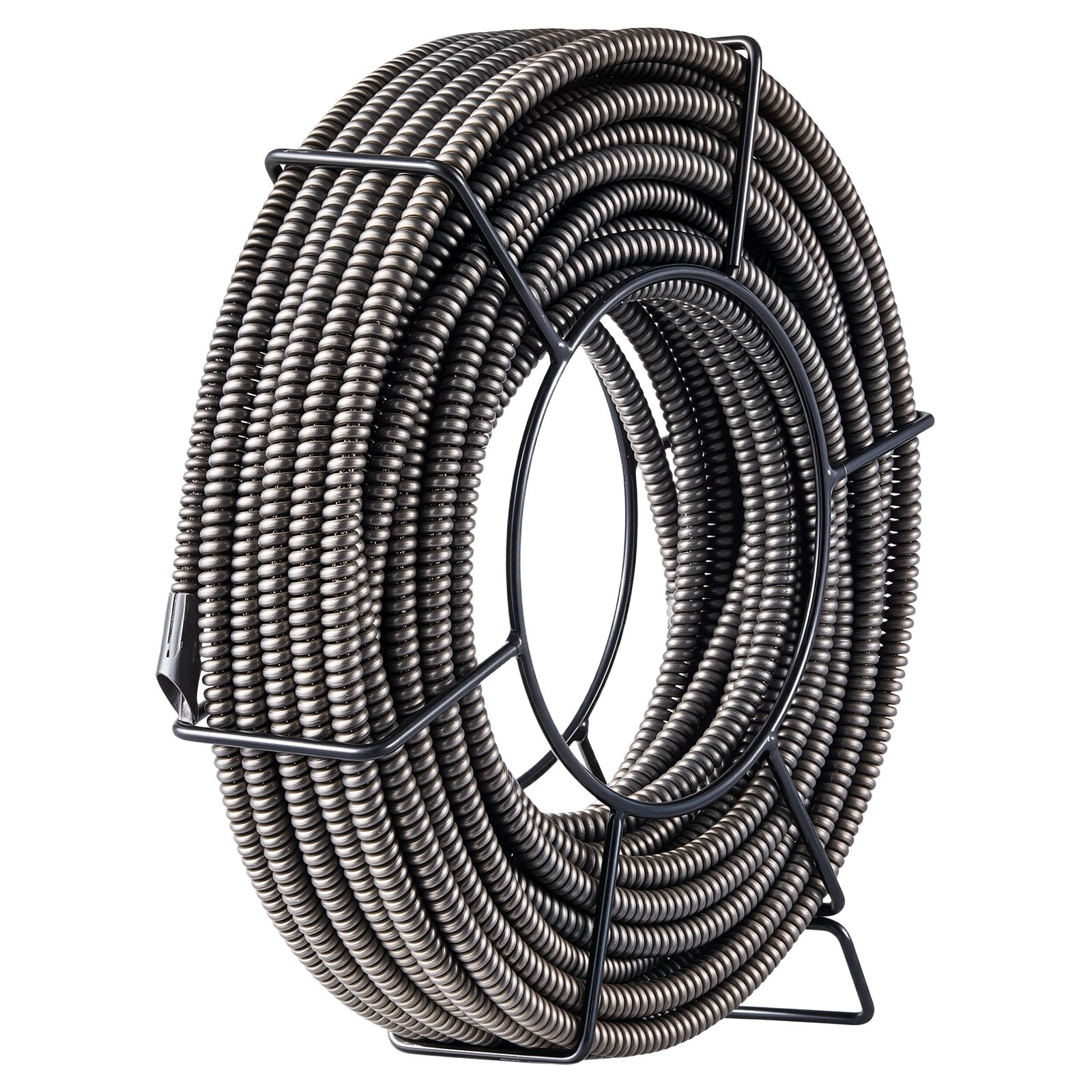 50ft Heavy-Duty Sewer Drain Cleaning Cable, 3/8" Solid Core Auger Snake for Clogged Pipes, Quick-Replace Heads, Versatile Tool