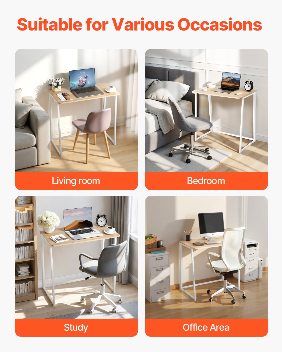 Compact Folding Desk with Storage Hooks, 31.5" Space-Saving Computer Table for Home Office, Easy Assembly, Oak Finish, Multi-Purpose Use