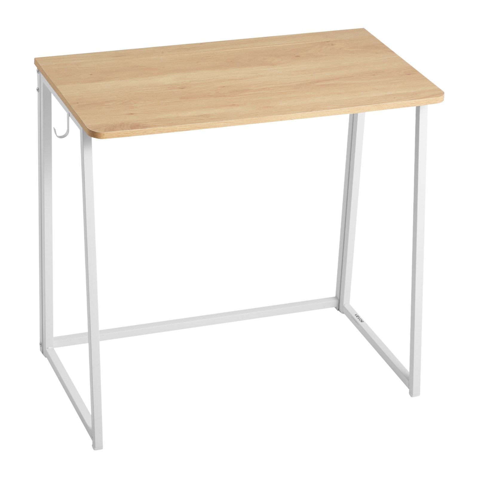 Compact Folding Desk with Storage Hooks, 31.5" Space-Saving Computer Table for Home Office, Easy Assembly, Oak Finish, Multi-Purpose Use