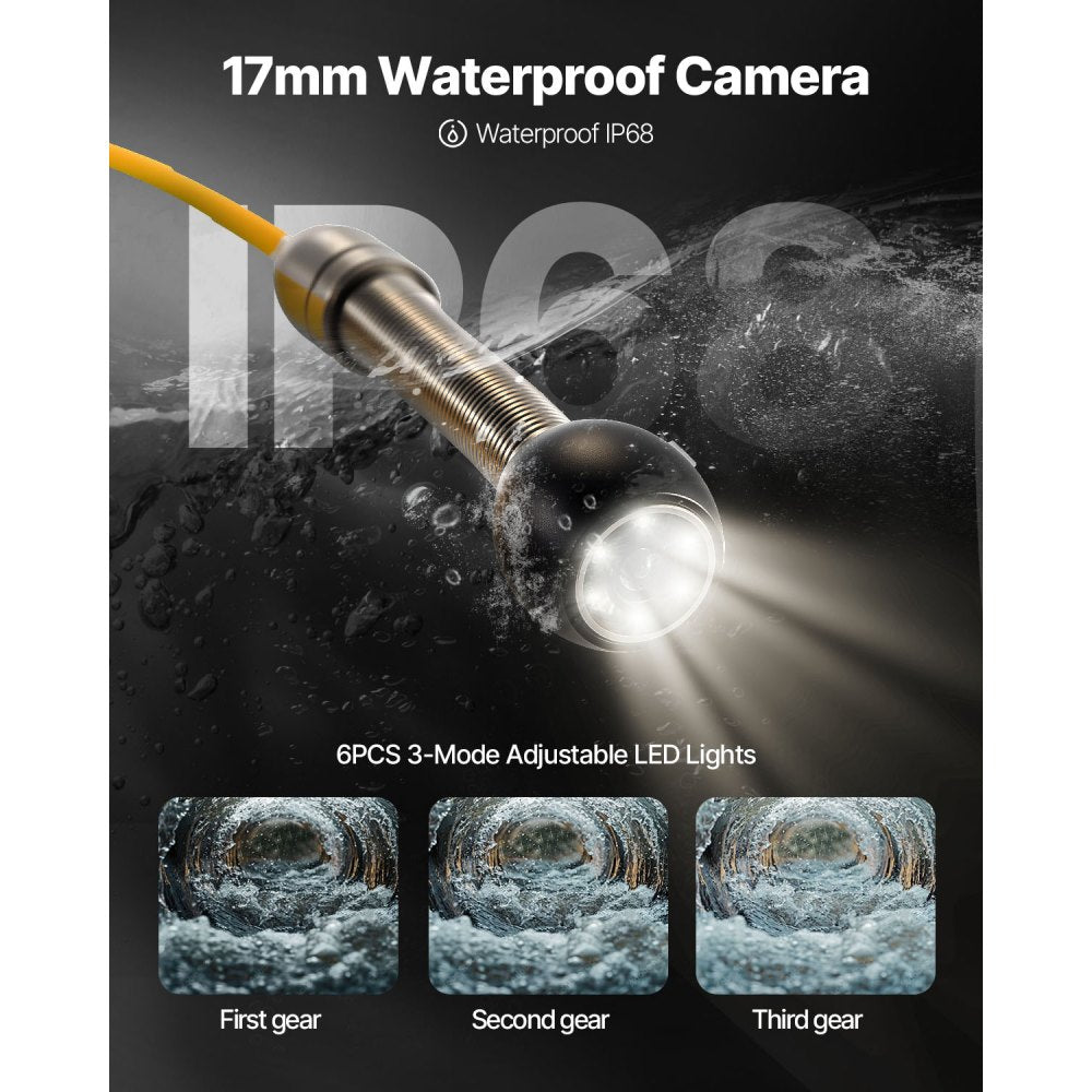 Long Sewer Inspection Camera with DVR, 65.6FT Cable and 4.3" Display for Plumbing, Drain, and Duct Inspection with LED and Waterproof IP68 Rating