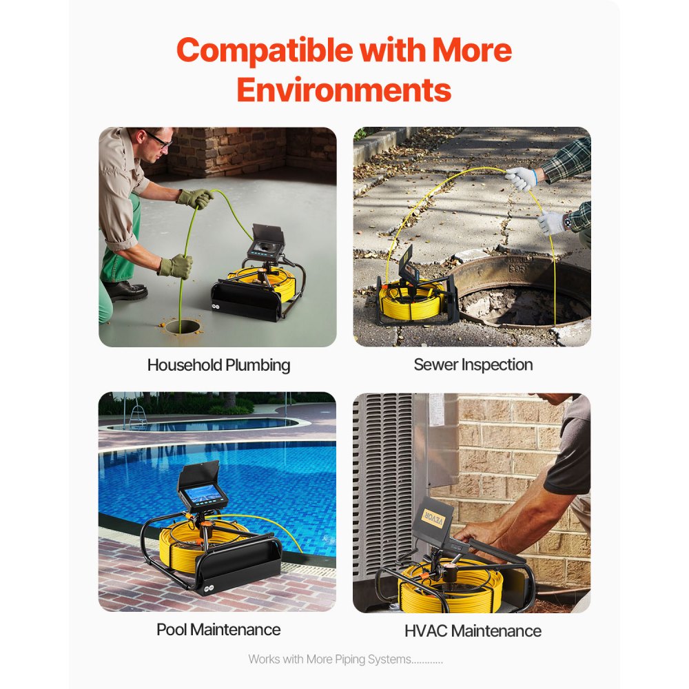 Long Cable Pipeline Inspection Camera with LCD Monitor and DVR Function