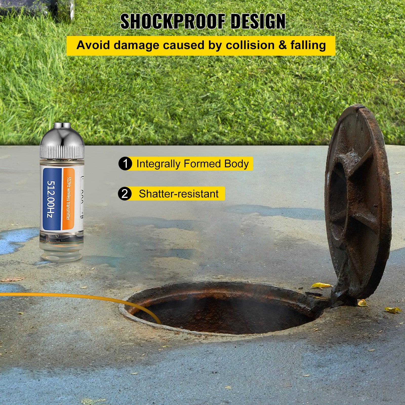 Heavy-Duty Sonde Locator with 512Hz Frequency for Accurate Sewer & Pipeline Detection, 25' Depth Capability, Universal 8/5" & 1/4-20" Connectors, Flashing Transmitter