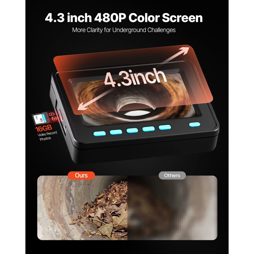 Professional-Grade Pipeline Inspection Camera with 164FT Snake Cable, 4.3" Screen, Waterproof IP68 Design, and LED Lights for Plumbing and Drain Maintenance