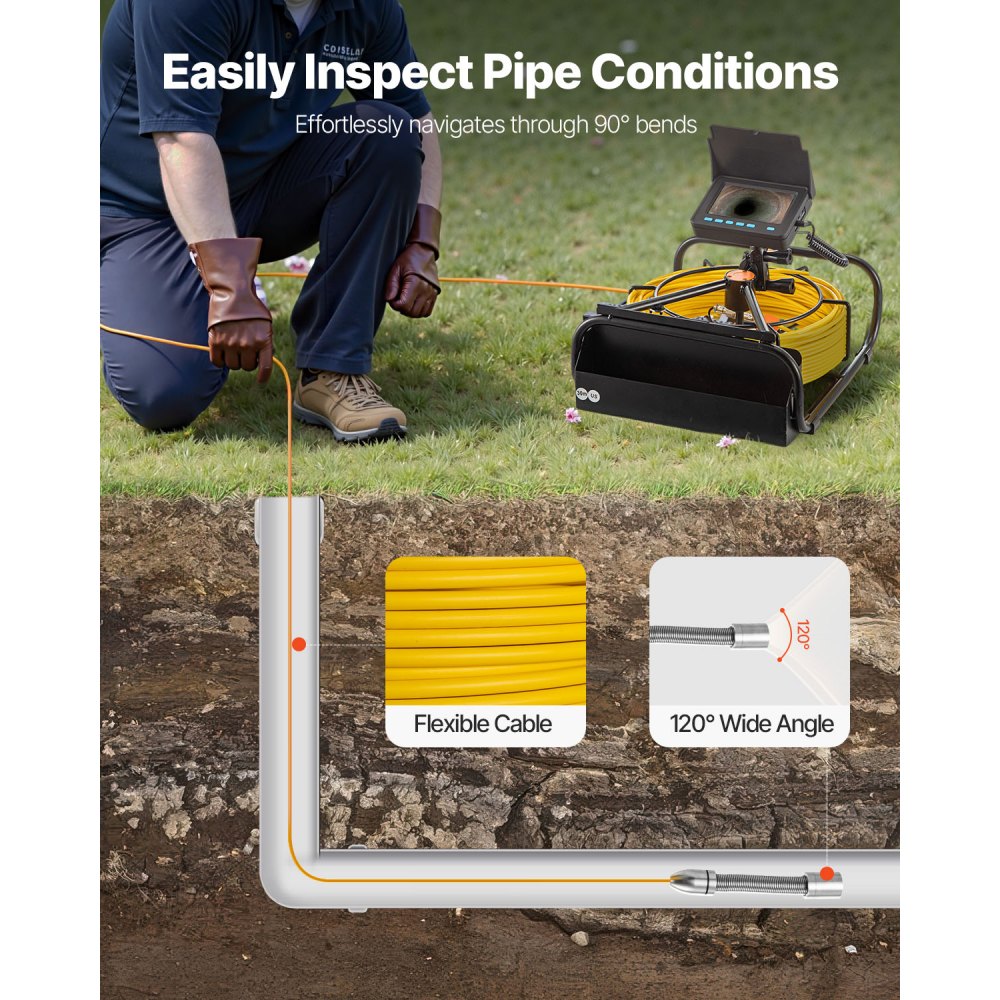 Professional-Grade Pipeline Inspection Camera with 164FT Snake Cable, 4.3" Screen, Waterproof IP68 Design, and LED Lights for Plumbing and Drain Maintenance