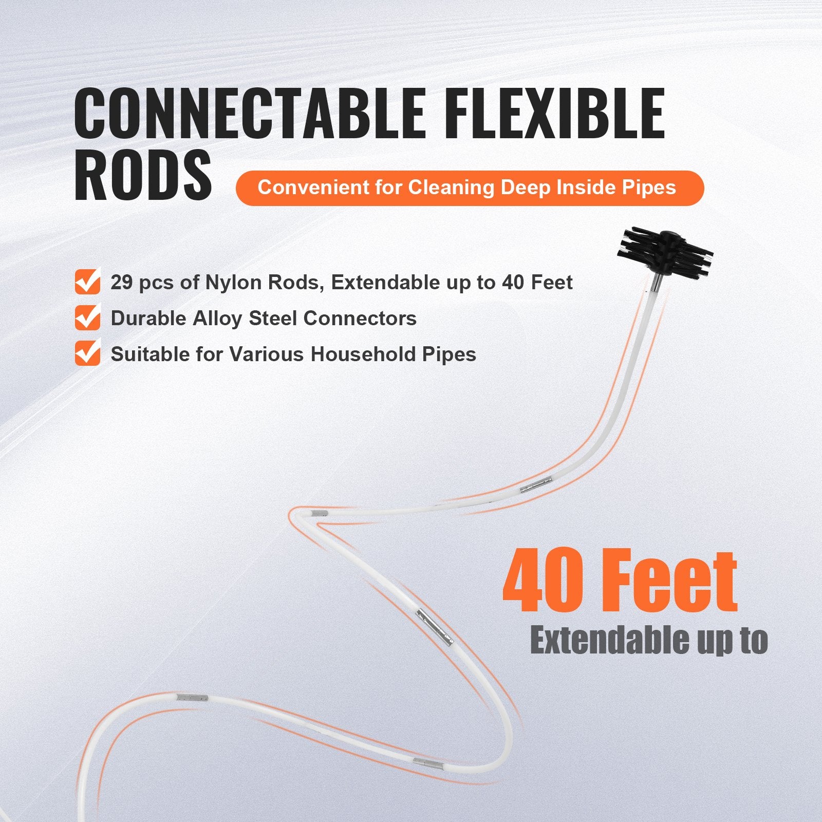 40 Feet Dryer Vent Cleaning Kit, 29-Piece Reinforced Nylon Brush Set with Flexible Lint Trap, Clamp Connectors, Easy Extension & Fire Prevention