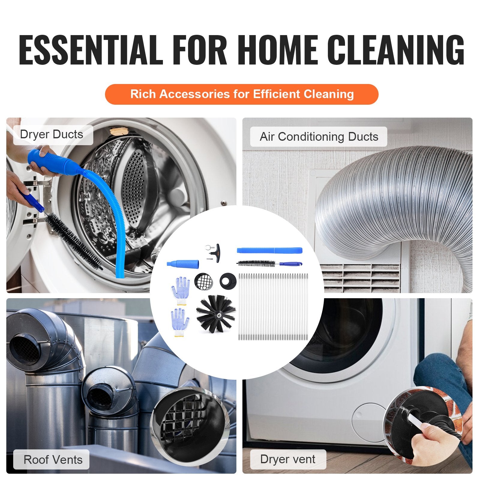 40 Feet Dryer Vent Cleaning Kit, 29-Piece Reinforced Nylon Brush Set with Flexible Lint Trap, Clamp Connectors, Easy Extension & Fire Prevention