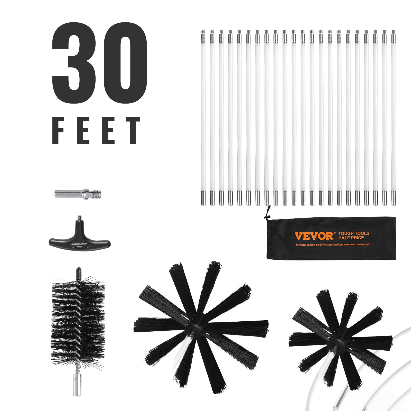 30-Foot Dryer Vent Cleaner Kit, 22-Piece Set with Flexible Lint Trap Brushes, Reinforced Nylon Duct Cleaning, Fire Safety Prevention Tools