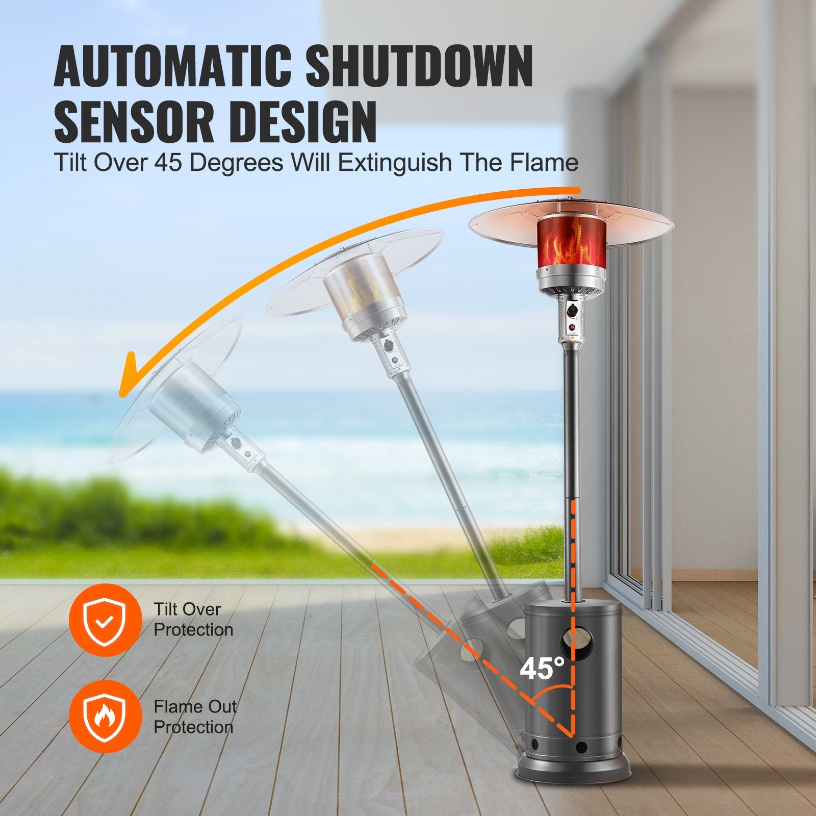 Patio Heater 50000BTU Propane for Outdoor Spaces with Round Table Design, Metal Burner, Wheels, Safe & Easy Ignition, Silver Gray