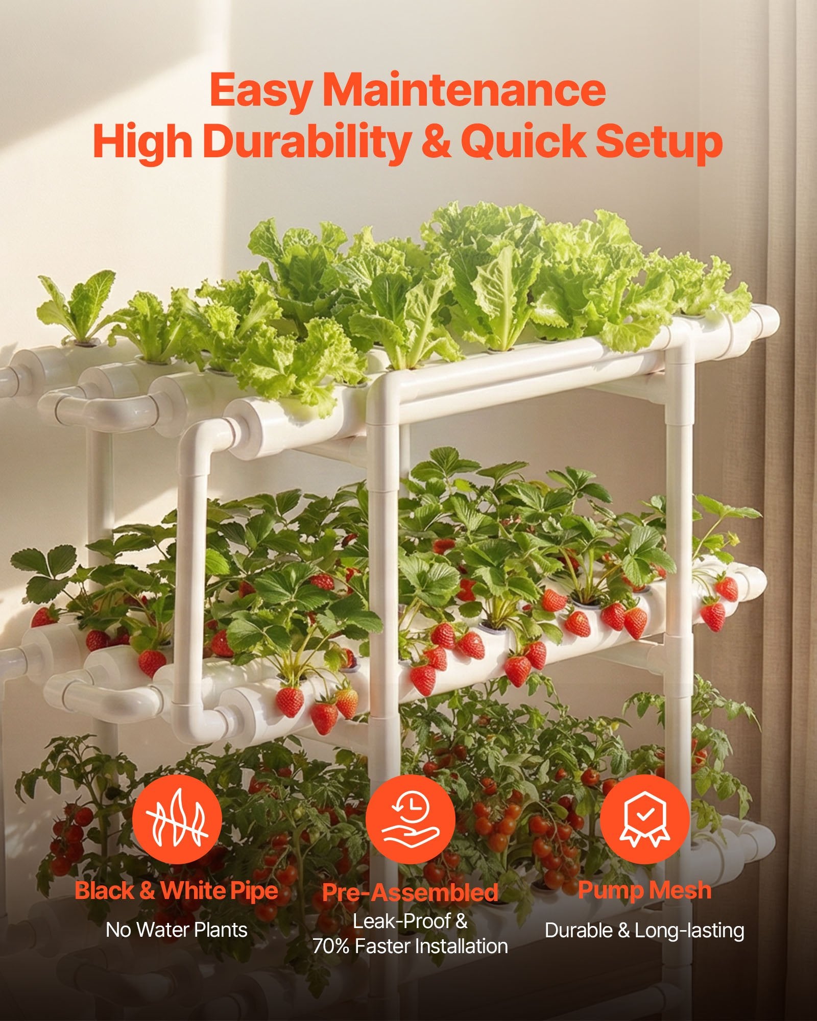 Advanced Hydroponic Garden Kit: 3-Tier System with 108 Sites, Timed Irrigation, UV-Blocking UPVC Pipes for Indoor Vegetables and Herbs