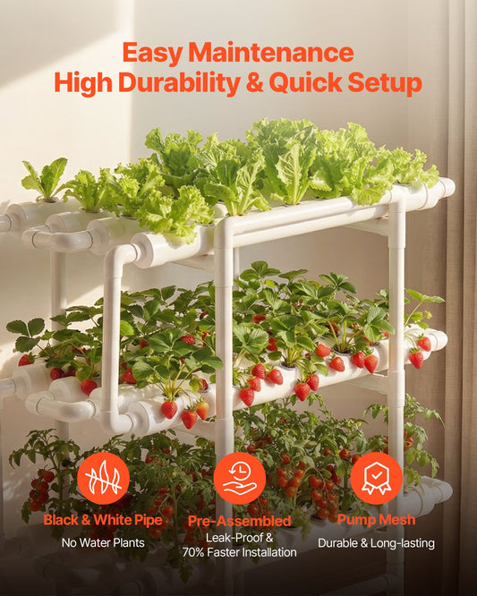 Advanced Hydroponic Garden Kit: 3-Tier System with 108 Sites, Timed Irrigation, UV-Blocking UPVC Pipes for Indoor Vegetables and Herbs