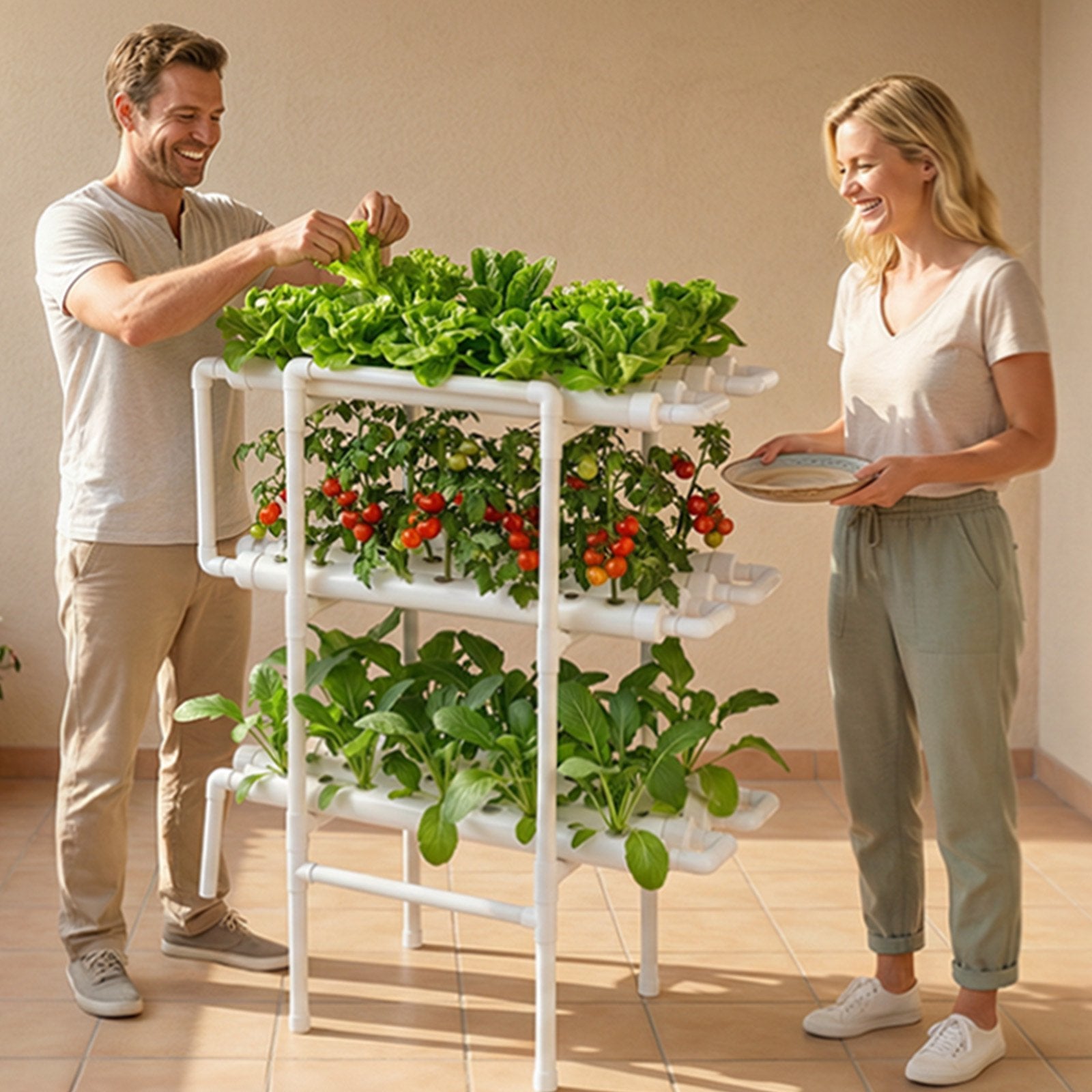 Advanced Hydroponic Garden Kit: 3-Tier System with 108 Sites, Timed Irrigation, UV-Blocking UPVC Pipes for Indoor Vegetables and Herbs