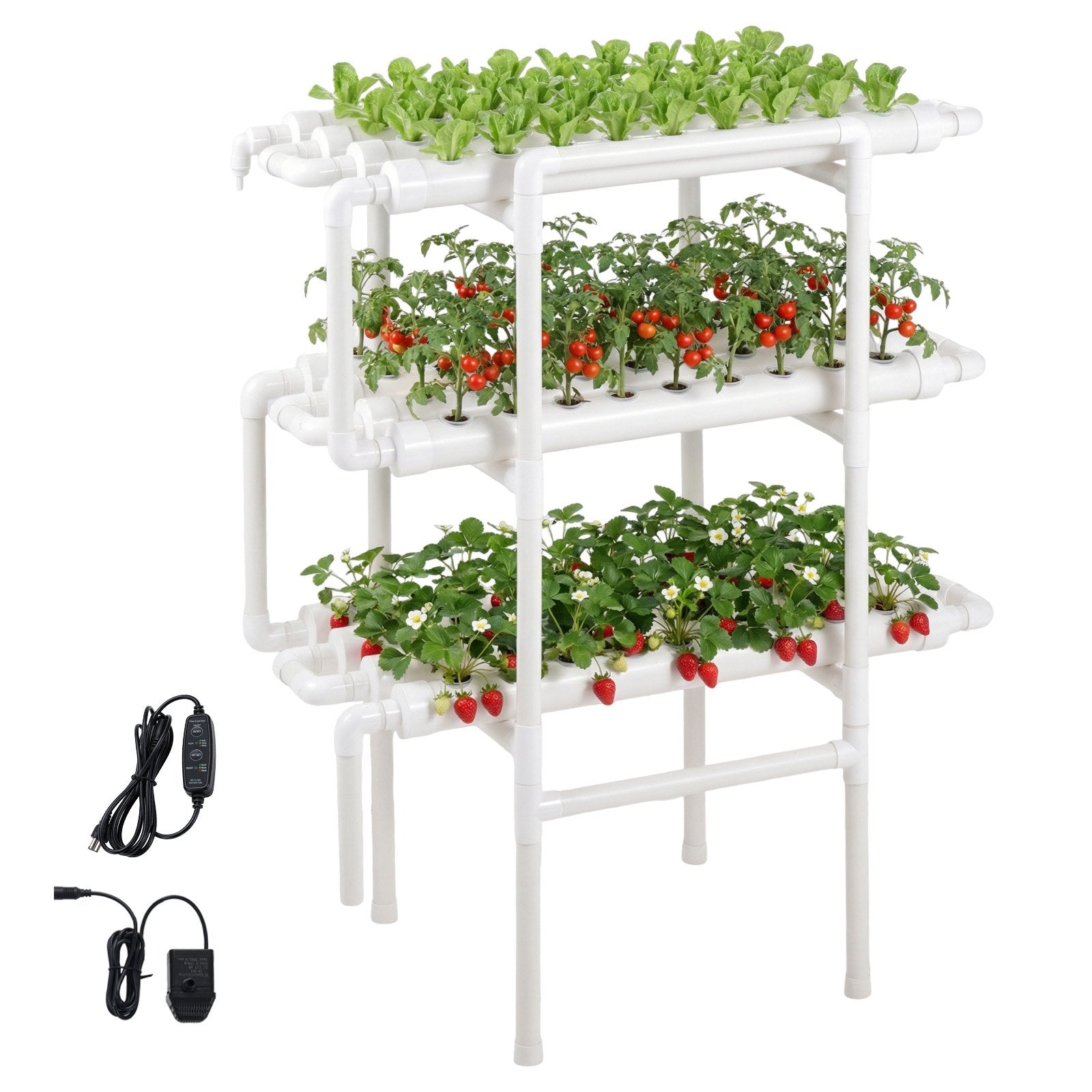 Advanced Hydroponic Garden Kit: 3-Tier System with 108 Sites, Timed Irrigation, UV-Blocking UPVC Pipes for Indoor Vegetables and Herbs