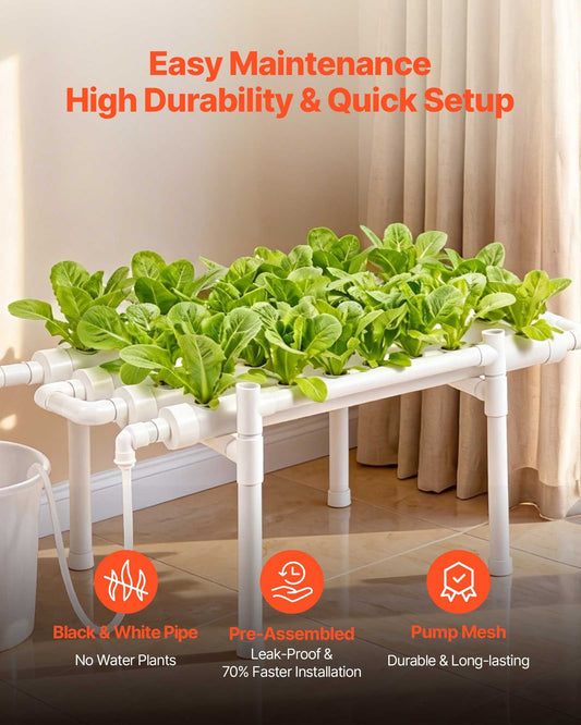 1-Tier 36-Site Hydroponic Grow Kit with Timed Irrigation, Sun-Blocking UPVC Pipes for Indoor Home Garden Vegetables & Herbs