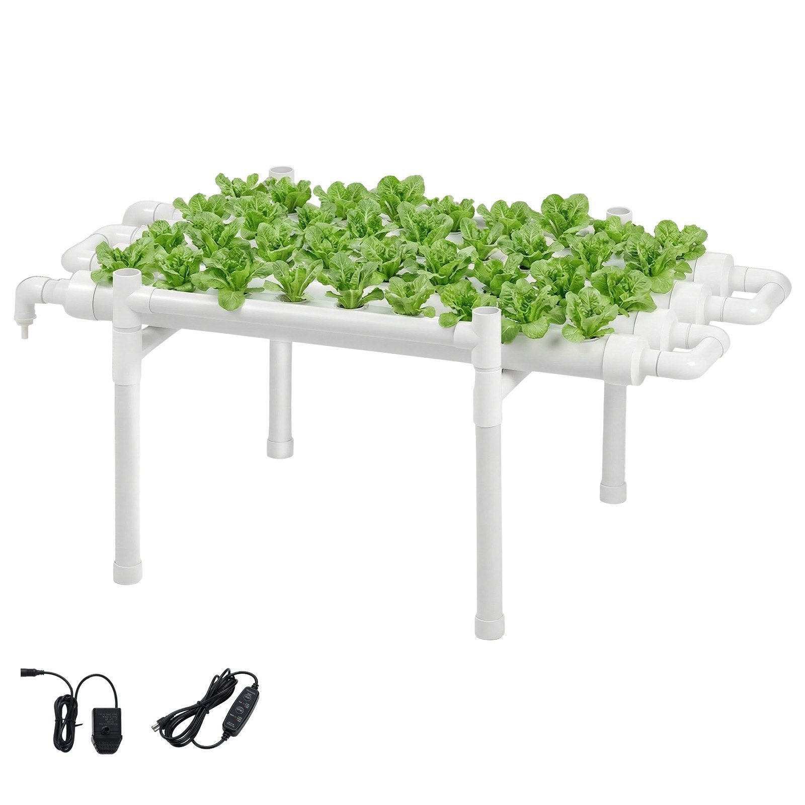 1-Tier 36-Site Hydroponic Grow Kit with Timed Irrigation, Sun-Blocking UPVC Pipes for Indoor Home Garden Vegetables & Herbs