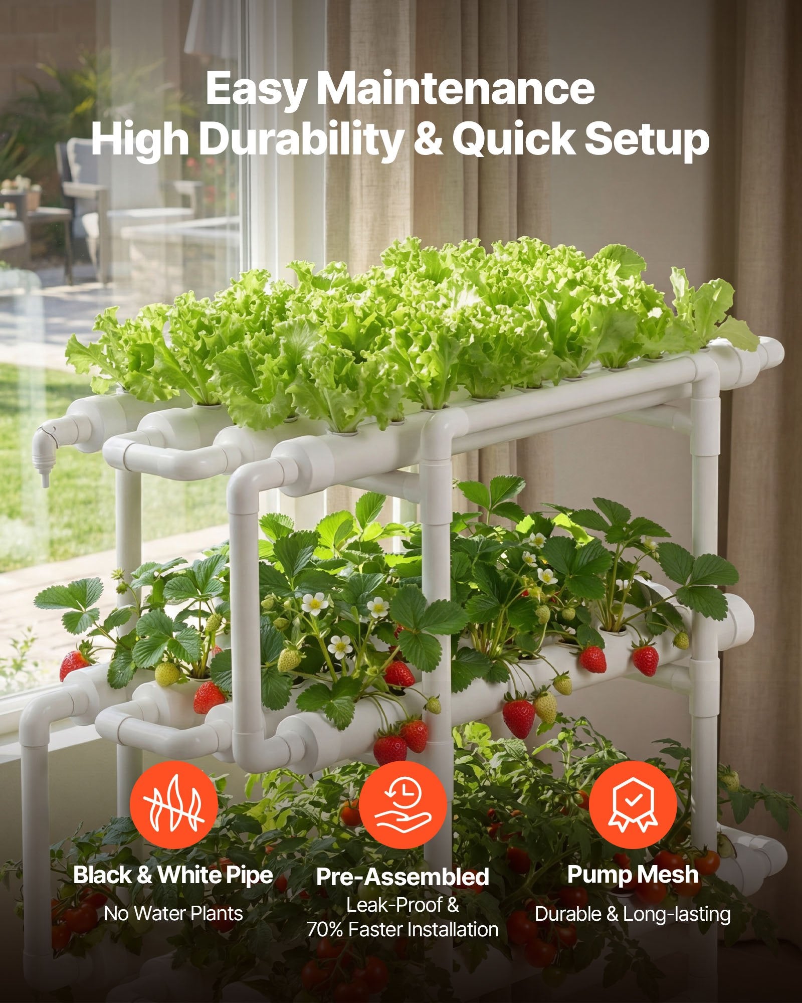 3-Tier Hydroponic Growing System Kit with 108 Sites, Timed Irrigation, Thickened UPVC Pipes for Indoor Home Garden Vegetables and Herbs