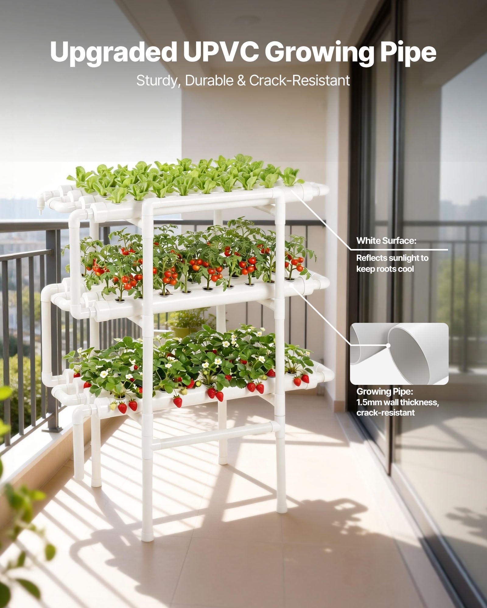 3-Tier Hydroponic Growing System Kit with 108 Sites, Timed Irrigation, Thickened UPVC Pipes for Indoor Home Garden Vegetables and Herbs