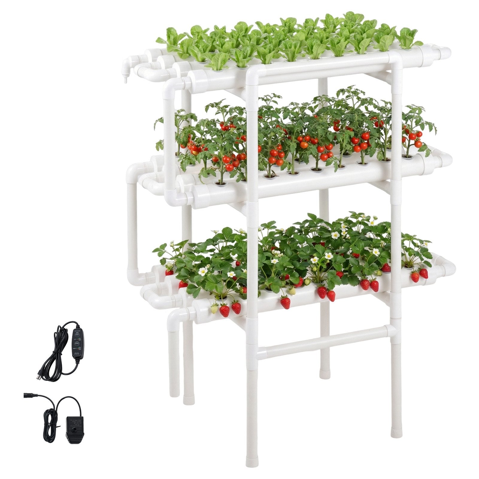3-Tier Hydroponic Growing System Kit with 108 Sites, Timed Irrigation, Thickened UPVC Pipes for Indoor Home Garden Vegetables and Herbs