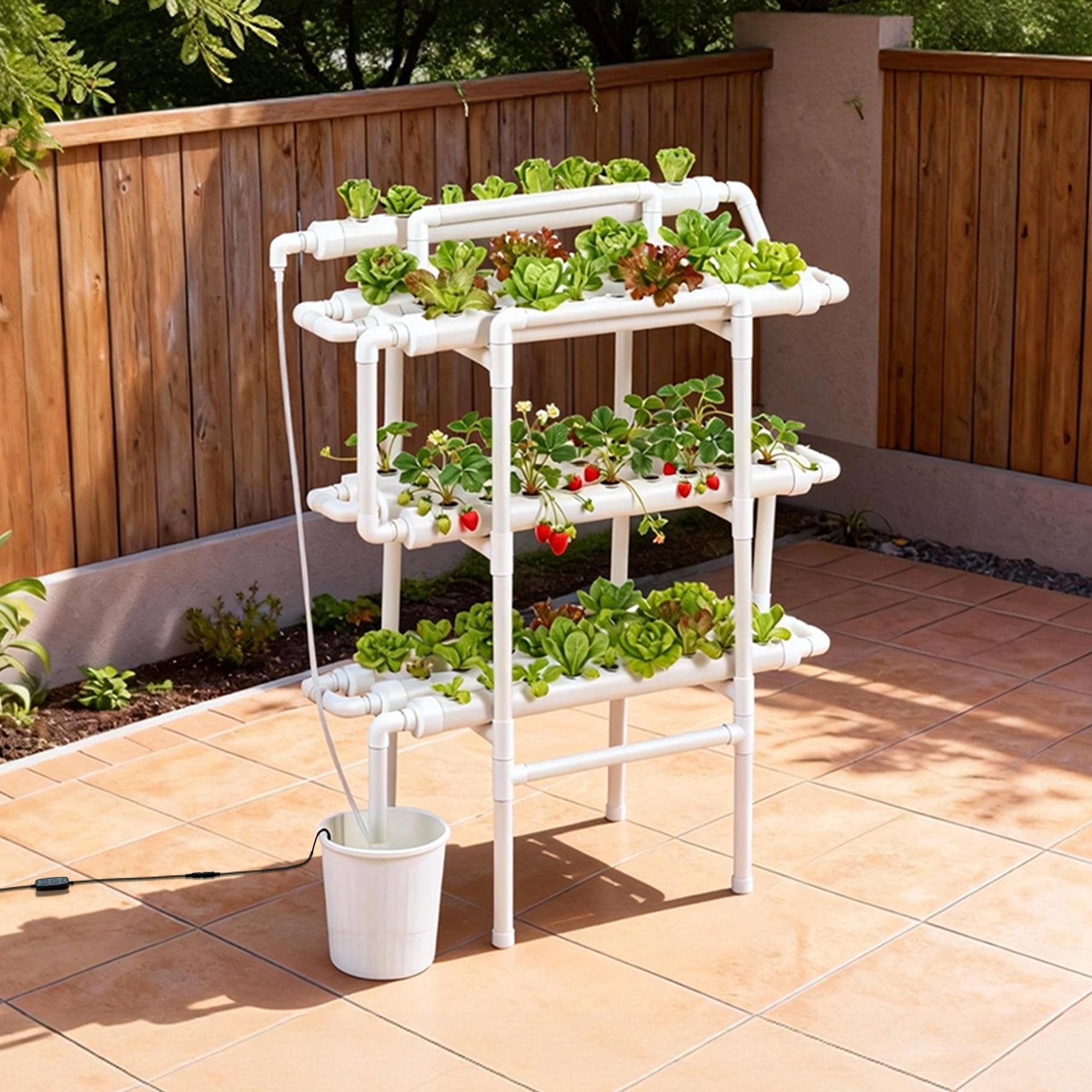 3-Tier Hydroponic Grow Kit with 90 Sites, Timed Irrigation, Sunlight Blocking Pipes for Indoor Home Garden, Fruit & Herb Planting