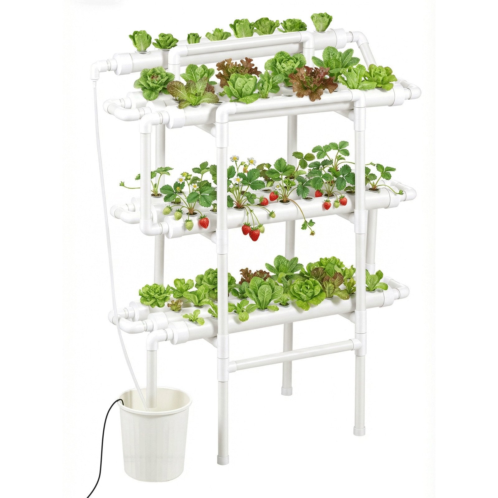 3-Tier Hydroponic Grow Kit with 90 Sites, Timed Irrigation, Sunlight Blocking Pipes for Indoor Home Garden, Fruit & Herb Planting