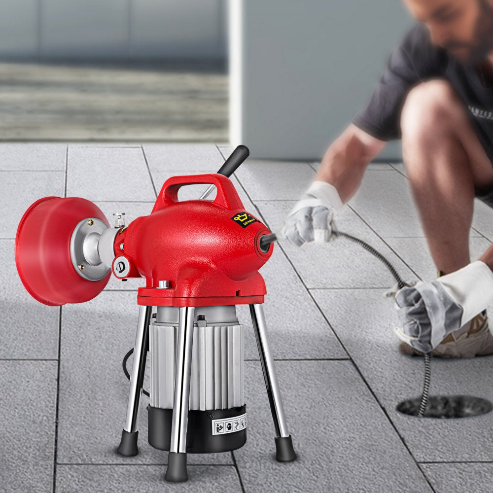 VEVOR Drain Cleaner Machine, 250W 2 Cables, Electric Drain Auger for 3/4\" to 4\" Pipes, Power Spin with Autofeed Function & 6 Cutters, Sewer Snake for Toilet, Sewer, Bathroom, Sink and Shower