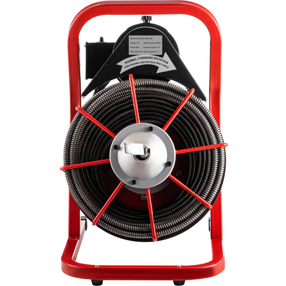 VEVOR Drain Cleaner Machine, 75' x 3/8" Electric Drain Auger, 250 W Electric Drain Pipe Cleaner, Sewer Clog with Cutters, Glove Drain Auger Cleaner Sewer Snake, Sewer Snake Machine Manual Feeding