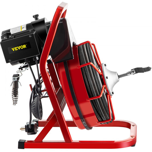 VEVOR Drain Cleaner Machine, 75' x 3/8" Electric Drain Auger, 250 W Electric Drain Pipe Cleaner, Sewer Clog with Cutters, Glove Drain Auger Cleaner Sewer Snake, Sewer Snake Machine Manual Feeding