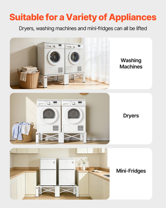 Universal White Laundry Pedestal Set, 12" Height, Supports 700 lbs, Non-Slip, 28.3" x 28.3" Washer Dryer Stand, 2 Pack, Carbon Steel