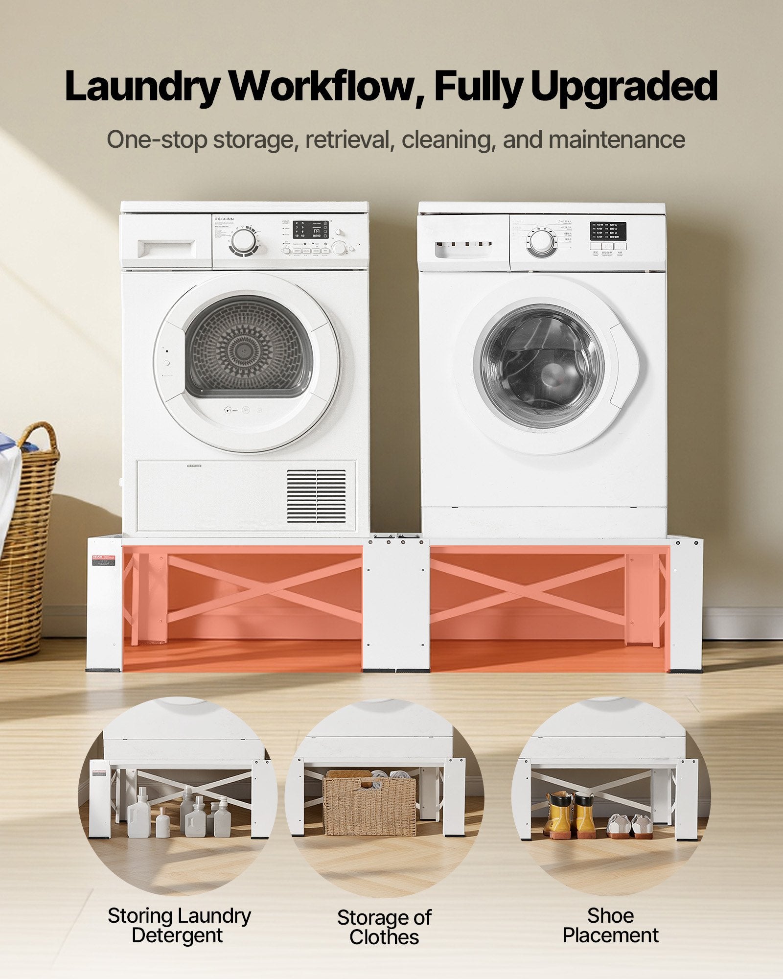 Universal White Laundry Pedestal Set, 12" Height, Supports 700 lbs, Non-Slip, 28.3" x 28.3" Washer Dryer Stand, 2 Pack, Carbon Steel