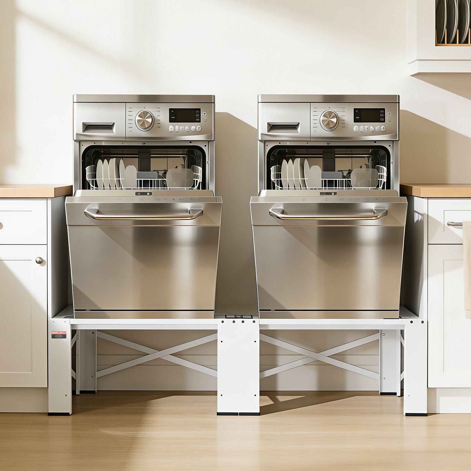 Universal White Laundry Pedestal Set, 12" Height, Supports 700 lbs, Non-Slip, 28.3" x 28.3" Washer Dryer Stand, 2 Pack, Carbon Steel