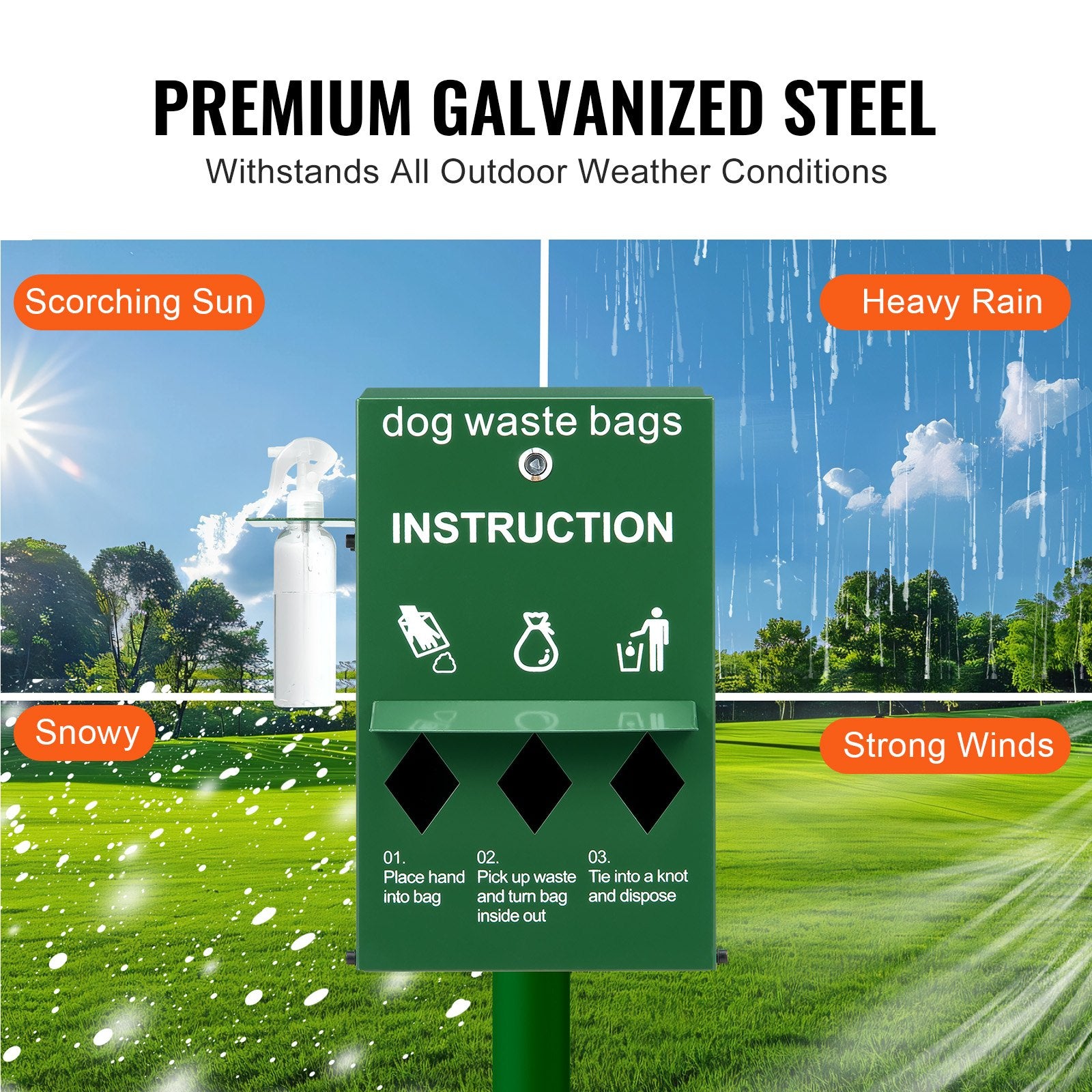 Lockable Dog Poop Bag Dispenser with Hand Wash Bottle, 600 Bags, Stake, Pole, Wall Mount for Outdoor Pet Waste Management Station