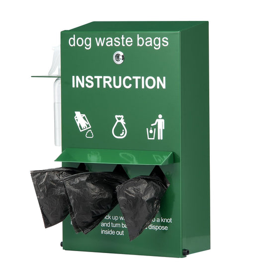 Lockable Dog Poop Bag Dispenser with Hand Wash Bottle, 600 Bags, Stake, Pole, Wall Mount for Outdoor Pet Waste Management Station