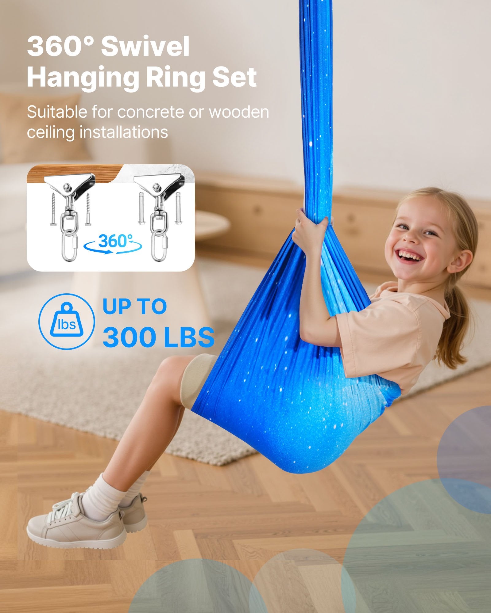 Double-Layer Sensory Hammock Swing for Kids, 360° Swivel Indoor & Outdoor, Adjustable Aerial Yoga, 300lbs Capacity, Easy Setup & Portable