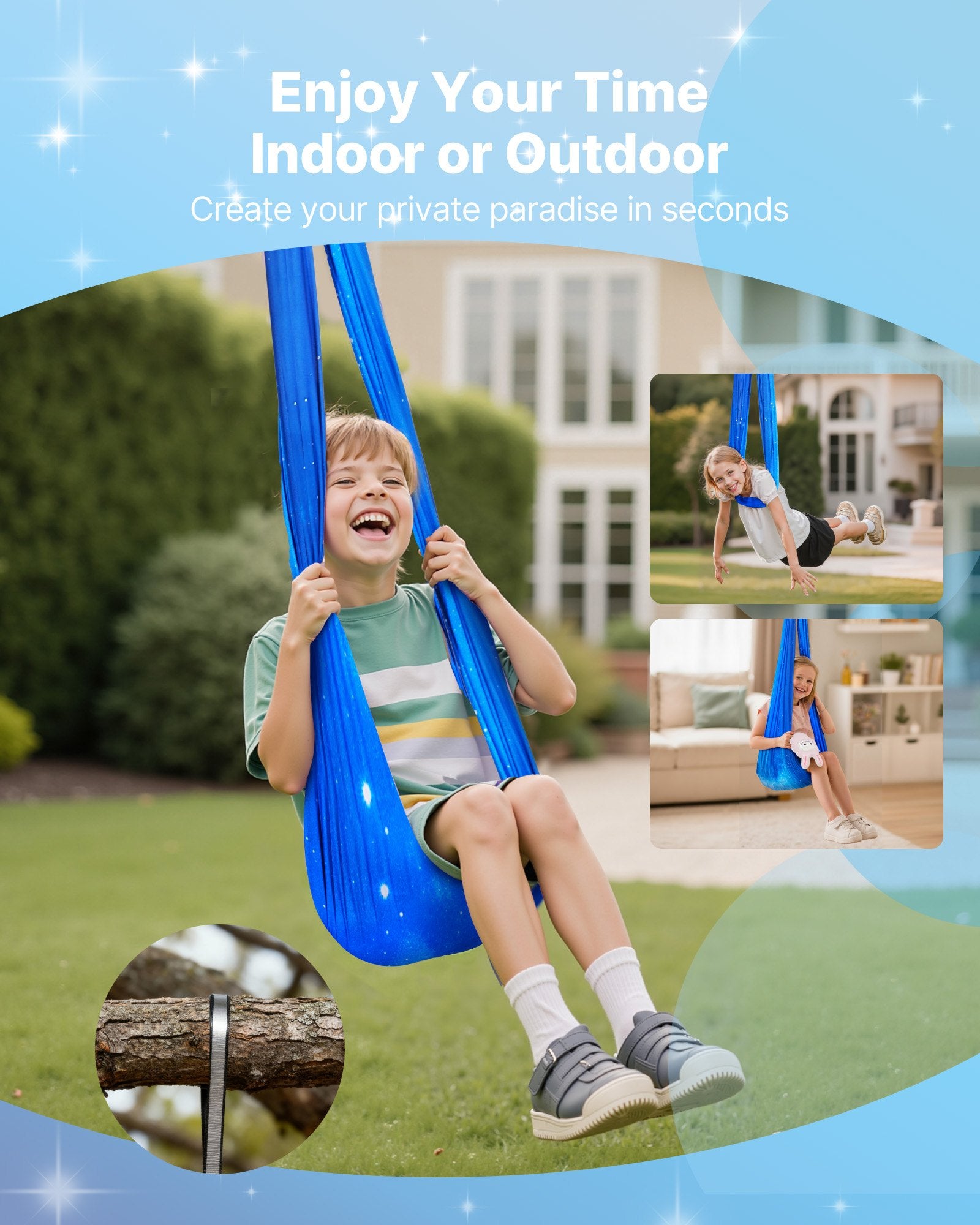 Double-Layer Sensory Hammock Swing for Kids, 360° Swivel Indoor & Outdoor, Adjustable Aerial Yoga, 300lbs Capacity, Easy Setup & Portable