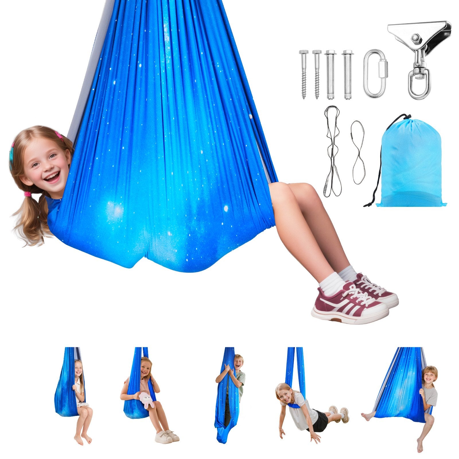 Double-Layer Sensory Hammock Swing for Kids, 360° Swivel Indoor & Outdoor, Adjustable Aerial Yoga, 300lbs Capacity, Easy Setup & Portable